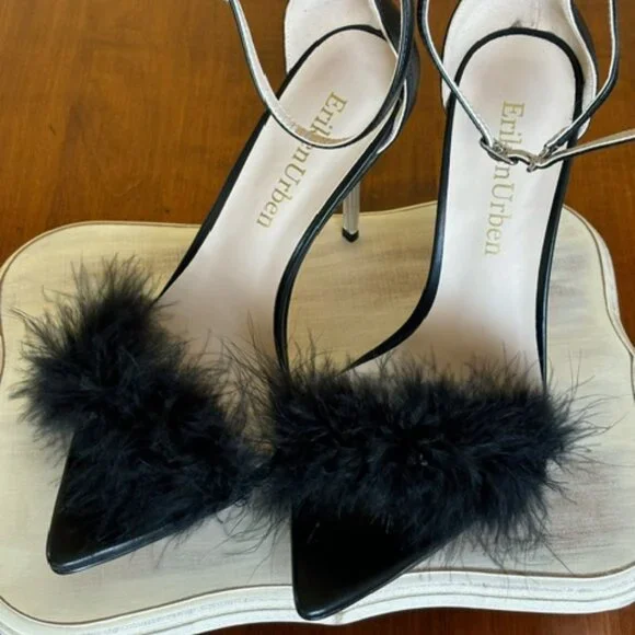 Eriken Urben WOMEN'S STRAPPY BLACK HEELS WITH FEATHERS Size 8 - Picture 12 of 15